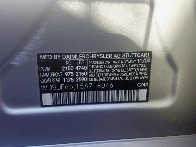 WDBUF65J15A718046 - 2005 MERCEDES-BENZ E 320 SILVER photo 10