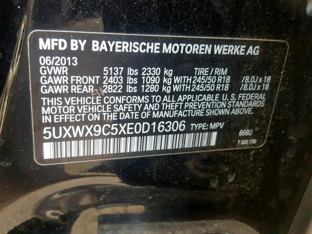 5UXWX9C5XE0D16306 - 2014 BMW X3 XDRIVE2 BLACK photo 10