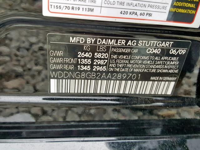 WDDNG8GB2AA289701 - 2010 MERCEDES-BENZ S 550 4MAT BLACK photo 10