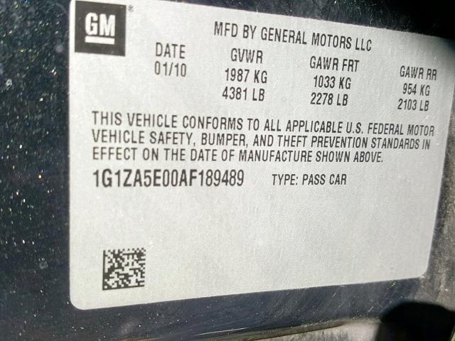 1G1ZA5E00AF189489 - 2010 CHEVROLET MALIBU LS Qara foto 10