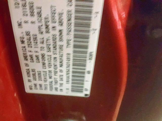 19UUA76547A014919 - 2007 ACURA TL TYPE S RED photo 10