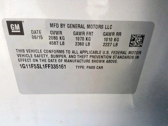 1G11F5SL1FF335161 - 2015 CHEVROLET MALIBU LTZ 银色 照片 10