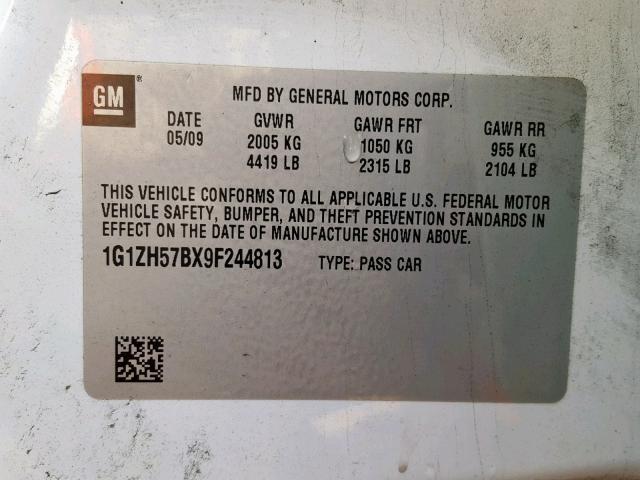 1G1ZH57BX9F244813 - 2009 CHEVROLET MALIBU 1LT 白色 照片 10