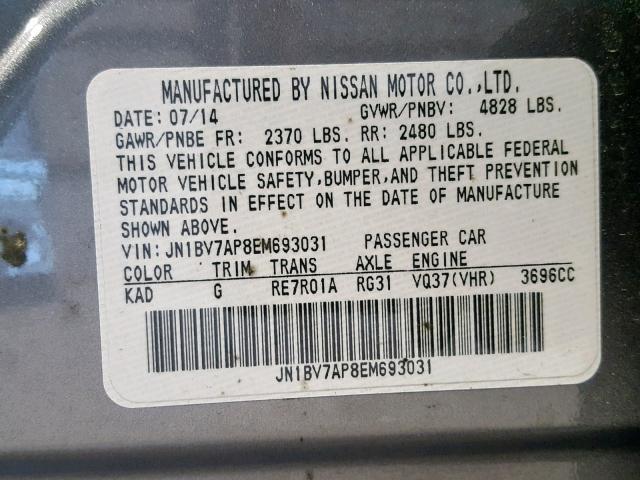 JN1BV7AP8EM693031 - 2014 INFINITI Q50 BASE SILVER photo 10