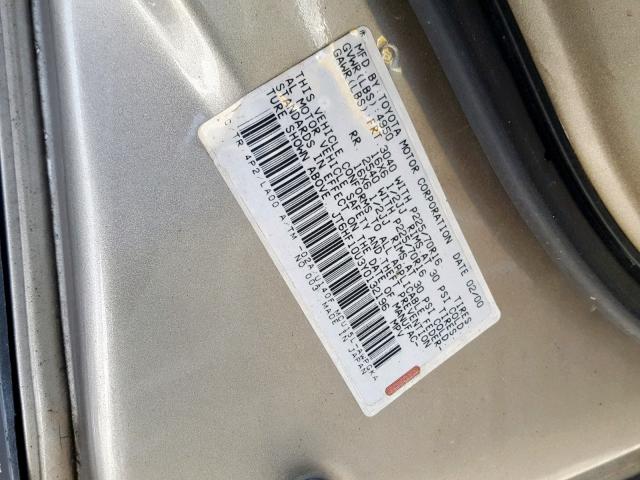 JT6HF10U3Y0132196 - 2000 LEXUS RX 300 GOLD photo 10