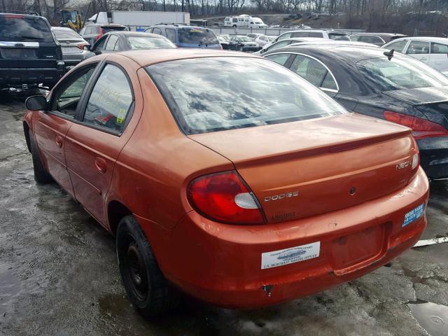 1B3ES46C5YD597077 - 2000 DODGE NEON BASE ORANGE photo 3