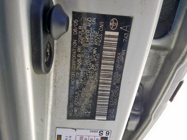 JTDBE32K463045749 - 2006 TOYOTA CAMRY LE SILVER photo 10