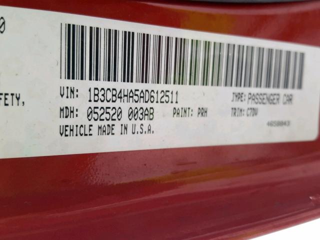 1B3CB4HA5AD612511 - 2010 DODGE CALIBER SX MAROON photo 10