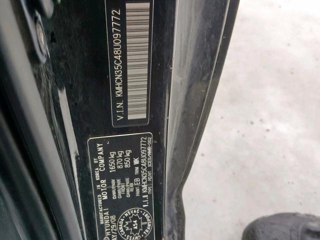 KMHCN35C48U097772 - 2008 HYUNDAI ACCENT BAS BLACK photo 10