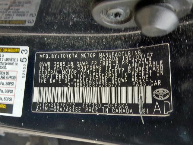 2T1BR32E67C785777 - 2007 TOYOTA COROLLA CE BLACK photo 10