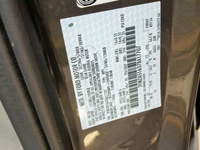 2FMZA51637BA17707 - 2007 FORD FREESTAR S GRAY photo 10