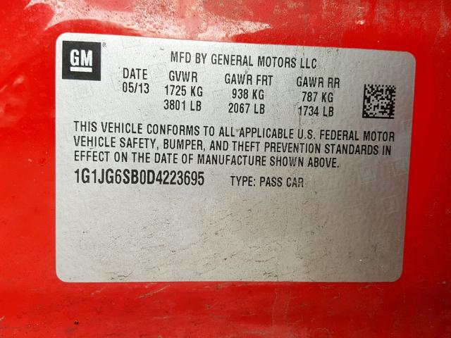 1G1JG6SB0D4223695 - 2013 CHEVROLET SONIC RS RED photo 10