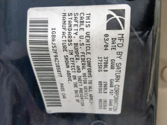 1G8AJ52F94Z185077 - 2004 SATURN ION LEVEL TAN photo 10