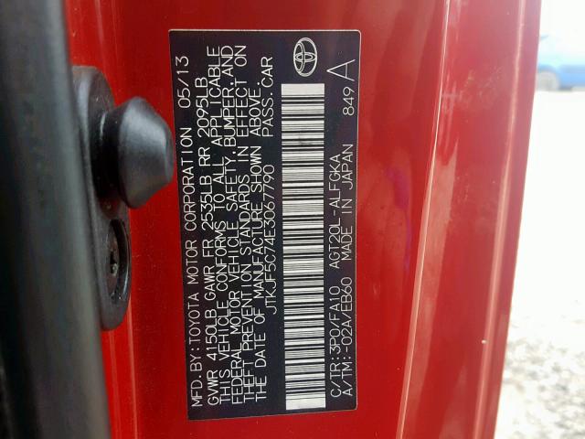 JTKJF5C74E3067790 - 2014 TOYOTA SCION TC 红色 照片 10