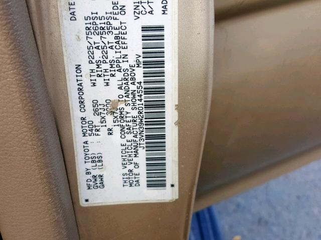 JT3VN39W2R0144554 - 1994 TOYOTA 4RUNNER VN GOLD photo 10