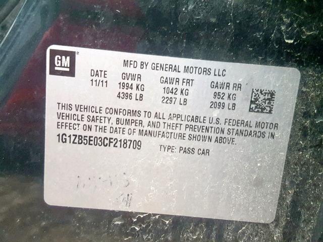 1G1ZB5E03CF218709 - 2012 CHEVROLET MALIBU LS BLACK photo 10