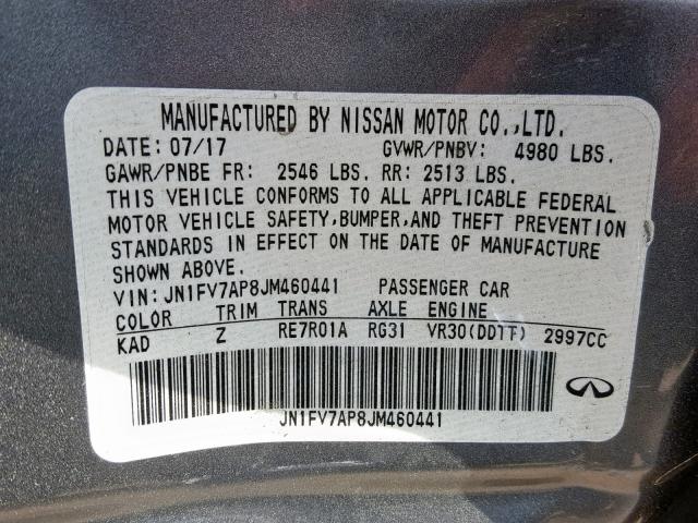 JN1FV7AP8JM460441 - 2018 INFINITI Q50 RED SP CHARCOAL photo 10