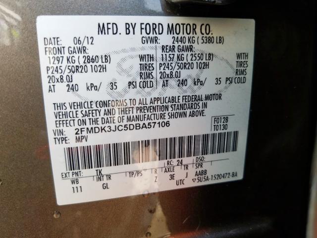 2FMDK3JC5DBA57106 - 2013 FORD EDGE SEL  photo 10