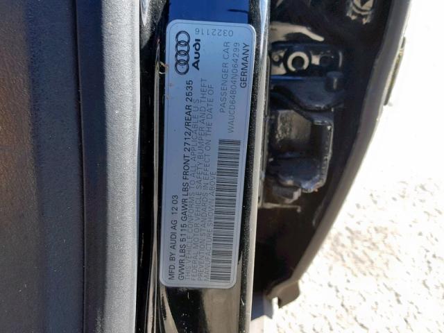 WAUCD64B04N064299 - 2004 AUDI A6 S-LINE BLACK photo 10