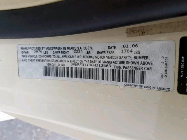 3VWRF31Y96M313563 - 2006 VOLKSWAGEN NEW BEETLE Bej foto 10