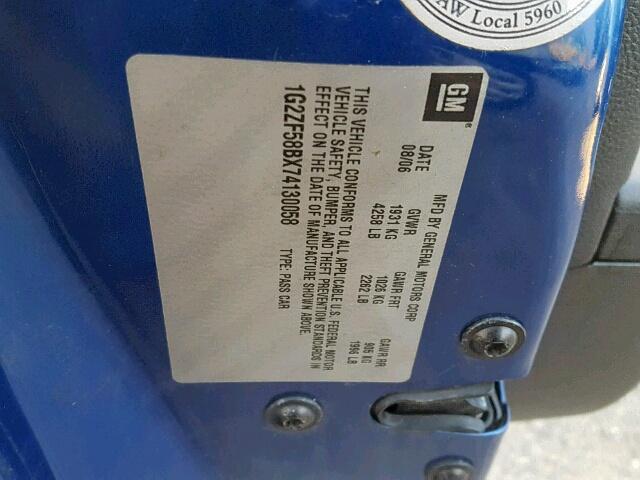 1G2ZF58BX74130058 - 2007 PONTIAC G6 VALUE L BLUE photo 10