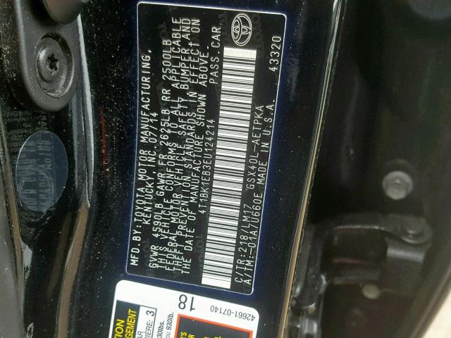 4T1BK1EB3EU124214 - 2014 TOYOTA AVALON BAS BLACK photo 10