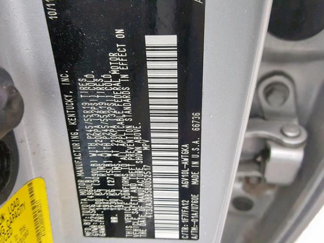 4T3ZA3BB5BU052517 - 2011 TOYOTA VENZA BASE SILVER photo 10