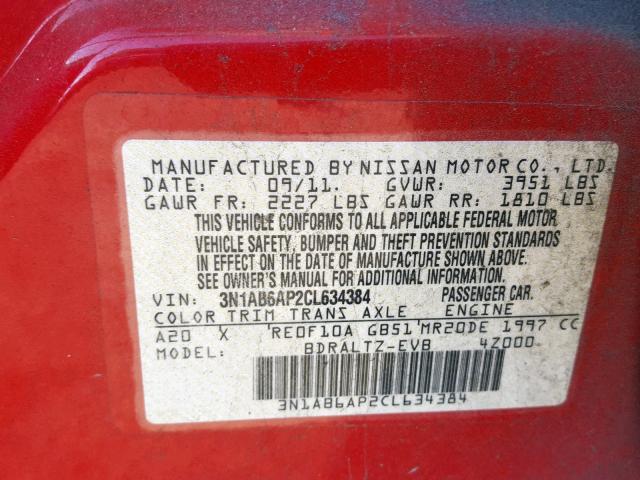 3N1AB6AP2CL634384 - 2012 NISSAN SENTRA 2.0 RED photo 10