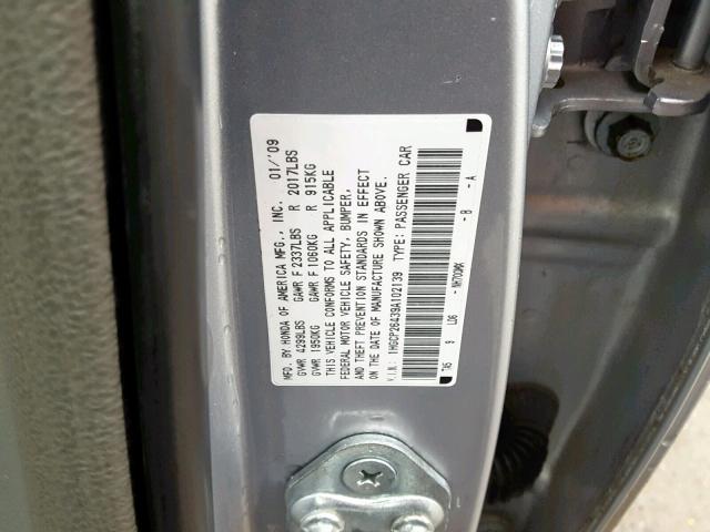 1HGCP26439A102139 - 2009 HONDA ACCORD LXP SILVER photo 10