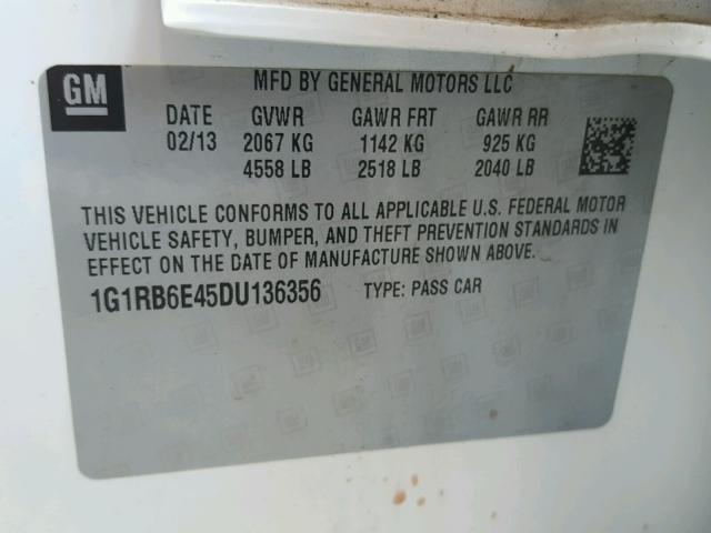 1G1RB6E45DU136356 - 2013 CHEVROLET VOLT WHITE photo 10