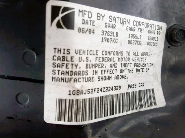 1G8AJ52F24Z224320 - 2004 SATURN ION LEVEL BEIGE photo 10