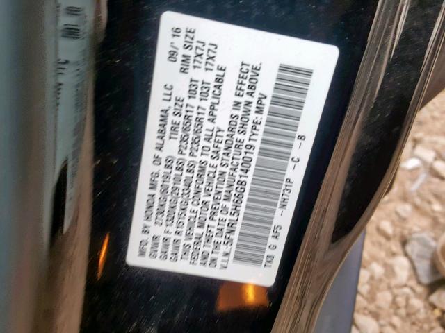 5FNRL5H66GB140019 - 2016 HONDA ODYSSEY EX BLACK photo 10