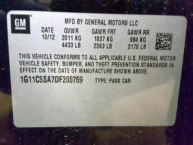 1G11C5SA7DF200769 - 2013 CHEVROLET MALIBU 1LT გრაფიტი ფოტო 10