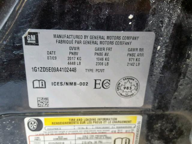 1G1ZD5E09A4102448 - 2010 CHEVROLET MALIBU 2LT BLACK photo 10