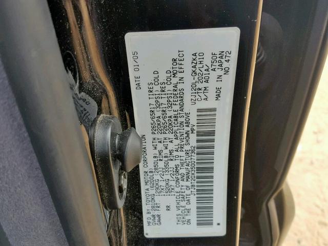 JTJBT20X350077362 - 2005 LEXUS GX 470 BLACK photo 10