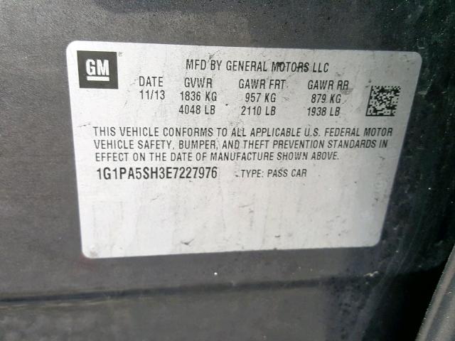 1G1PA5SH3E7227976 - 2014 CHEVROLET CRUZE LS CHARCOAL photo 10