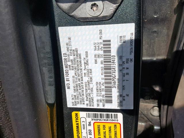 3FA6P0G7XGR159410 - 2016 FORD FUSION S CHARCOAL photo 10