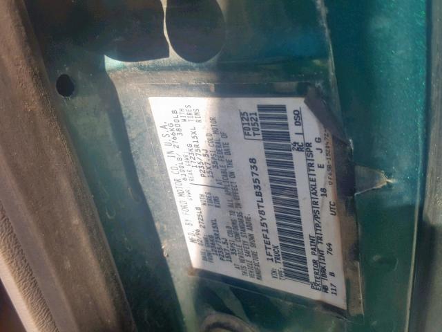 1FTEF15Y8TLB35738 - 1996 FORD F150 GREEN photo 10