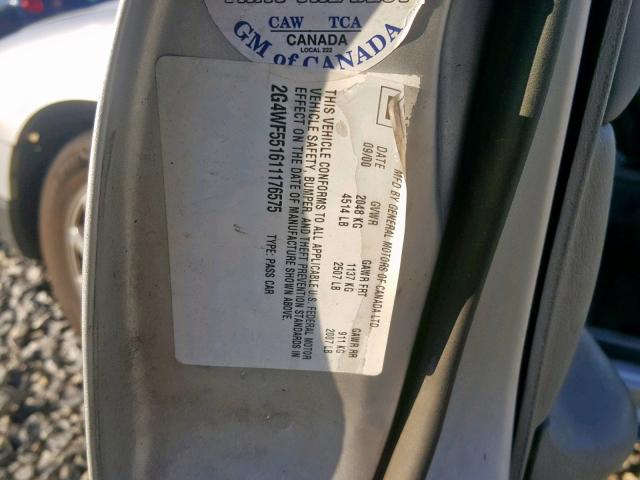 2G4WF551611176575 - 2001 BUICK REGAL GS GRAY photo 10