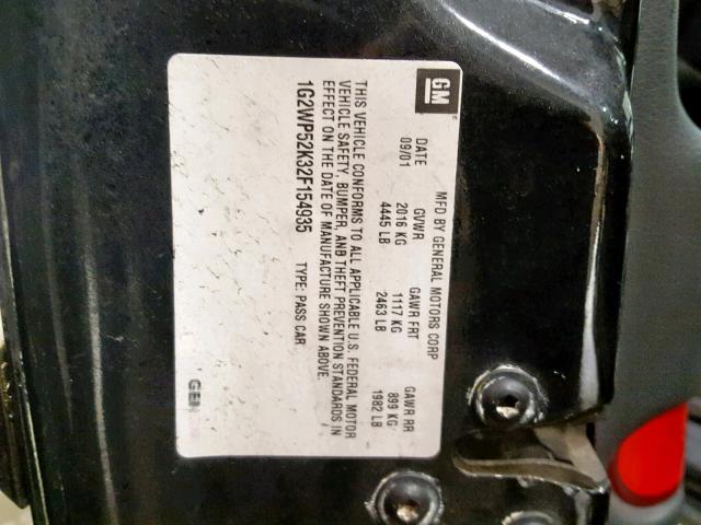 1G2WP52K32F154935 - 2002 PONTIAC GRAND PRIX BLACK photo 10