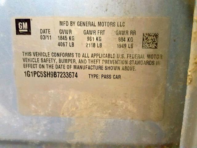 1G1PC5SH9B7233674 - 2011 CHEVROLET CRUZE LS BLUE photo 10