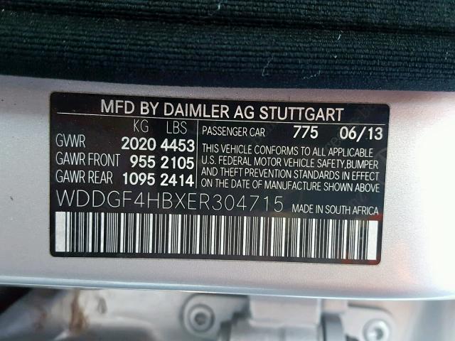 WDDGF4HBXER304715 - 2014 MERCEDES-BENZ C 250 SILVER photo 10