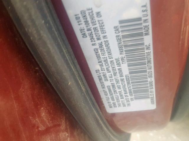 4S3BH675726633231 - 2002 SUBARU LEGACY OUT BURGUNDY photo 10