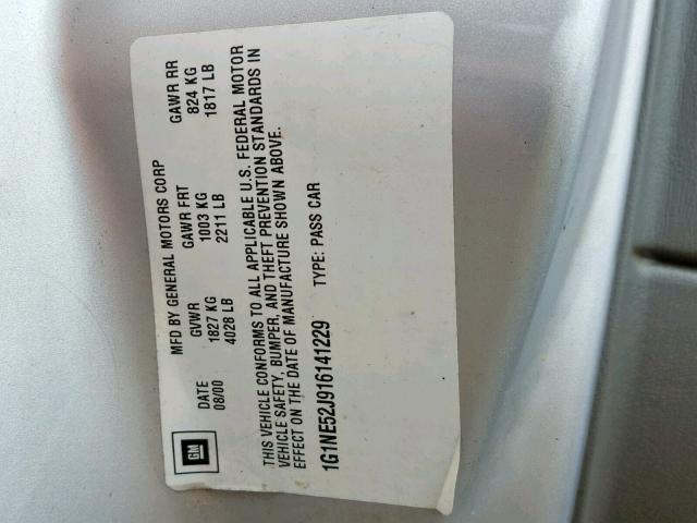 1G1NE52J916141229 - 2001 CHEVROLET MALIBU LS 银色 照片 10