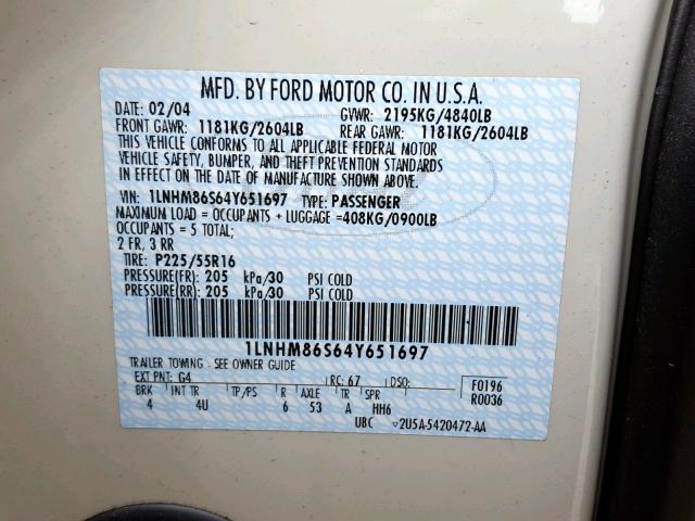 1LNHM86S64Y651697 - 2004 LINCOLN LS SILVER photo 10