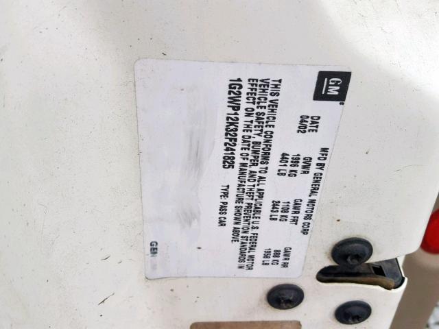 1G2WP12K32F241825 - 2002 PONTIAC GRAND PRIX WHITE photo 10