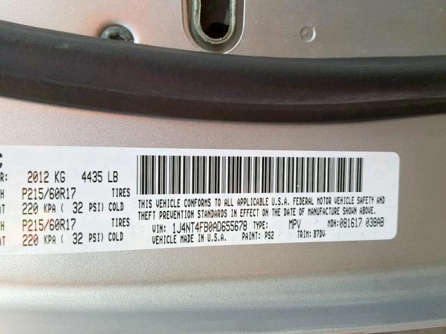 1J4NT4FB0AD655678 - 2010 JEEP COMPASS SP 银色 照片 10