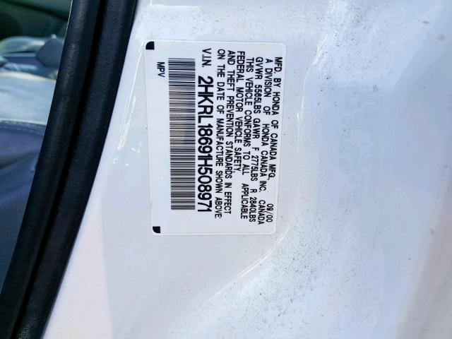 2HKRL18691H508971 - 2001 HONDA ODYSSEY EX WHITE photo 10