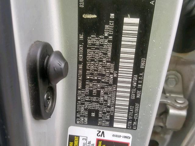 4T3BK11A99U007845 - 2009 TOYOTA VENZA BASE SILVER photo 10