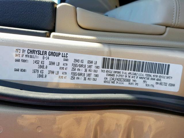 1C4RJFAG5EC565868 - 2014 JEEP GRAND CHER GOLD photo 10